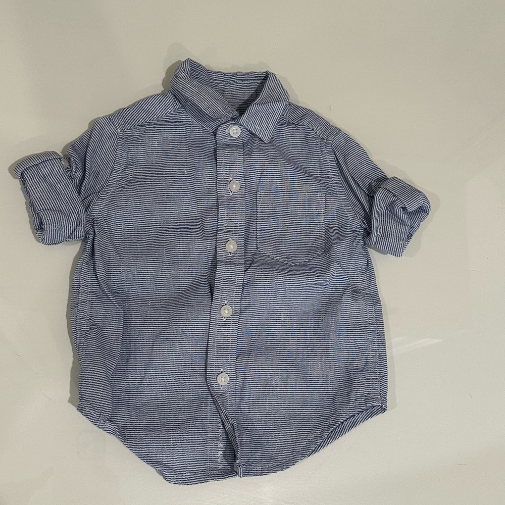 Janie and Jack Blue Button Down Shirt Classic Short Sleeve